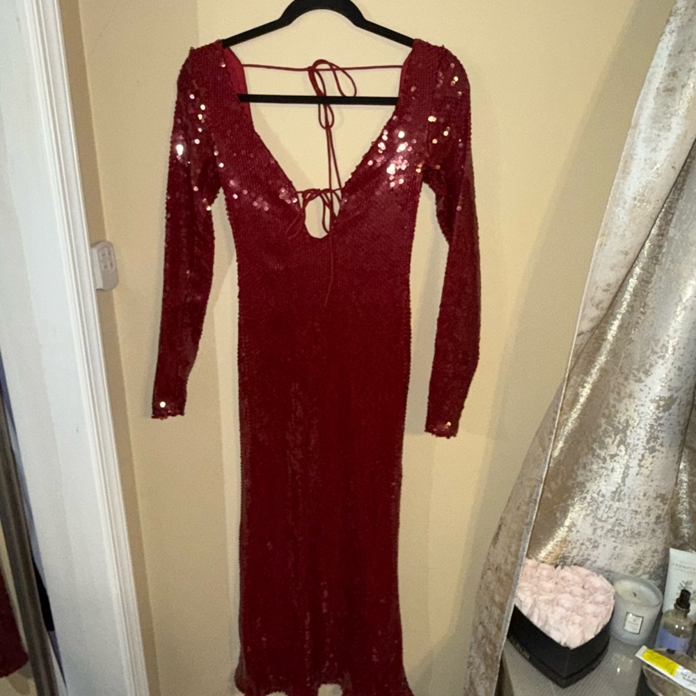 Bardot Red Sequin Backless Dress
